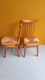 Vintage eiken stoelen met biezen zitting - set van 2, Riet of Rotan, Twee, Bruin, Vintage