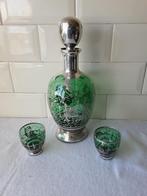 Oude, groene karaf, met 2 glaasjes, Antiek en Kunst, Antiek | Glas en Kristal, Ophalen of Verzenden
