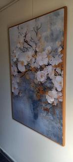 Amandelbloesem Textielframe + Bruin houten frame 80x120 cm, Ophalen, Nieuw, Schilderij, 75 tot 100 cm