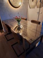 Te koop: Rechthoekige eettafel met glasplaat – 2 x 1 meter +, Huis en Inrichting, 200 cm of meer, Zo goed als nieuw, Vijf personen of meer