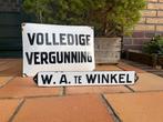 Oud emaille bordje bord volledige vergunning en uitbater, Ophalen of Verzenden, Gebruikt, Reclamebord