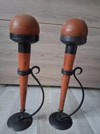 Stel Toorts Kandelaars Hout/Staal - Nieuwstaat, 50 tot 75 cm, Ophalen of Verzenden, Kandelaar, Hout