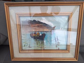 Olieverf Havengezicht - M. Santini beschikbaar voor biedingen