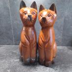 2 houten poezen, Verzamelen, Beelden en Beeldjes, Ophalen of Verzenden