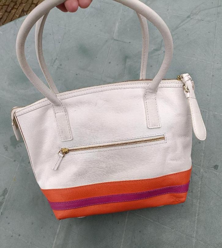 BIJNA GRATIS CRINKLES leren retro tas wit oranje paars (MV25, Sieraden, Tassen en Uiterlijk, Tassen | Damestassen, Gebruikt, Handtas