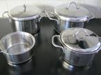 4 Delig roestvrijstalen pannenset., Huis en Inrichting, Keuken | Potten en Pannen, Gebruikt, Keramische plaat, Pannenset, Ophalen of Verzenden