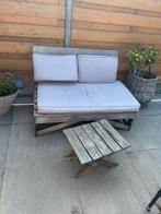 Pallet bank met tafel en kussens, Tuin en Terras, Ophalen, Gebruikt, Hout