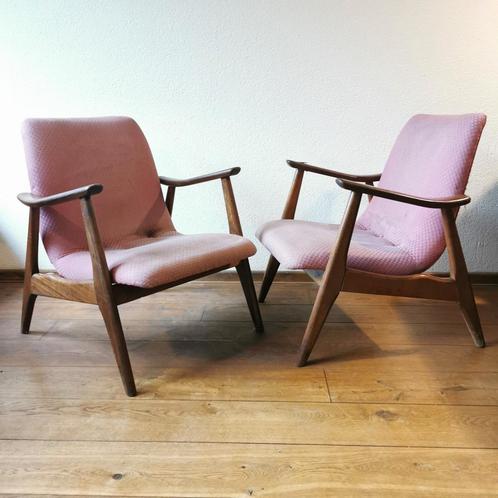 Vintage Louis van Teeffelen Webe Fauteuils 2 stuks Stoel, Huis en Inrichting, Fauteuils, Gebruikt, Hout, Stof, 50 tot 75 cm, Minder dan 75 cm