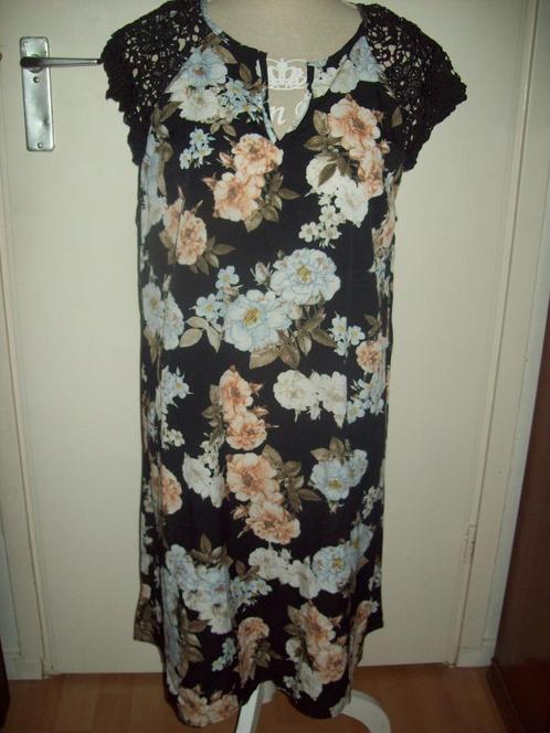 NIEUW! Romantische ibiza zwarte bloem jurk maat 0XL 44 46, Kleding | Dames, Jurken, Nieuw, Maat 42/44 (L), Zwart, Verzenden