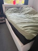 Bed leer look, Huis en Inrichting, Slaapkamer | Bedden, Ophalen, Gebruikt, Wit, Tweepersoons