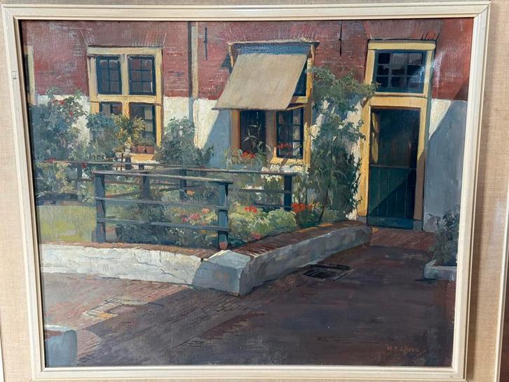 Olieverf H.P. Groen Bethlehemshof Leiden, Antiek en Kunst, Kunst | Schilderijen | Klassiek, Ophalen