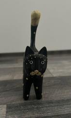 Zwarte houten kat met witte stippen, Verzamelen, Beelden en Beeldjes, Ophalen of Verzenden, Gebruikt, Dier
