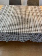 Brocante geborduurd geblokt tafelkleed bruin beige, Ophalen of Verzenden, Zo goed als nieuw, Rechthoek