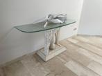 Vintage Mactan stenen sidetable met glazen blad, Antiek en Kunst, Antiek | Meubels | Tafels, Ophalen