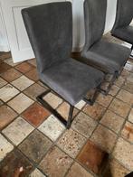 zes stoelen met eikentafel 2.20 m met metalen poten, Ophalen, Modern en kan bij klassiek, Zo goed als nieuw, Grijs