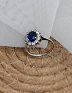 Echt zilveren Diana ring blauwe zirkonia, Met strass, Blauw, Ophalen of Verzenden, Dame
