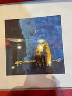 Abstract Schilderij Blauw/Geel Ingelijst Kunstwerk Modern Ar, Ophalen of Verzenden