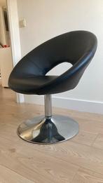 Zwarte kunstlederen draai fateuil als nieuw vintage retro, Ophalen, Overige materialen, Minder dan 75 cm, Zo goed als nieuw
