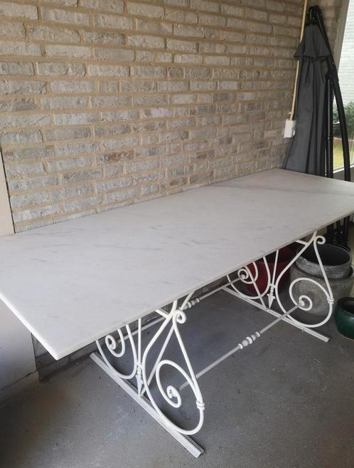 Marmeren tuintafel met stalen onderstel, Tuin en Terras, Tuintafels, Gebruikt, Rechthoekig, Ophalen