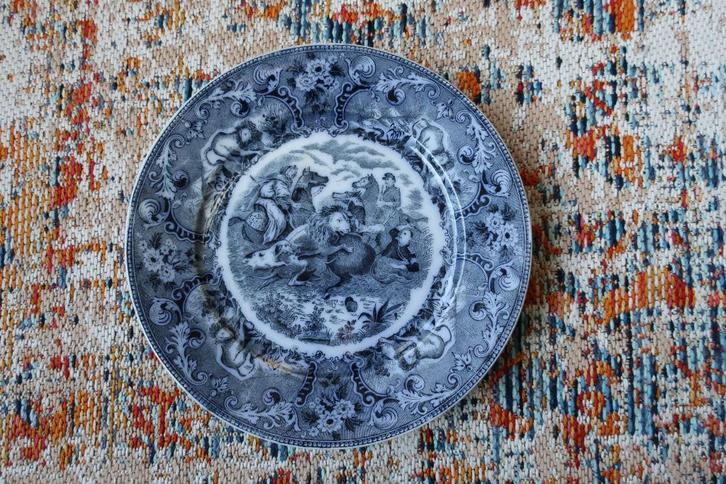 Societe ceramique Maestricht Leeuwenjacht wandbord 25 cm, Antiek en Kunst, Antiek | Servies los, Ophalen of Verzenden