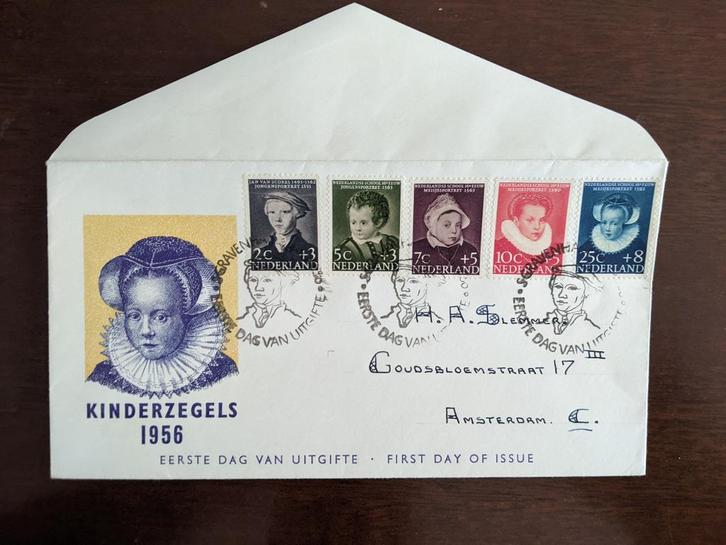 NL 1956; FDC E-28 KINDERZEGELS, Postzegels en Munten, Postzegels | Eerstedagenveloppen, Beschreven, Nederland, Verzenden