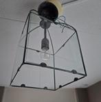 Strakke hanglamp met glazenpanelen en metalenframe, Ophalen, Gebruikt, 50 tot 75 cm, Glas