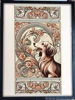 Kunst Poster in lijst Dachshund Teckel Stijl Alphonse Mucha, Verzamelen, Posters, Verzenden, Nieuw, Rechthoekig Staand