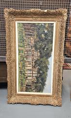 Groot landschap schilderij met barok lijst., Ophalen of Verzenden