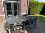 Tuintafel met stenen blad en 6 stoelen, Ophalen, Gebruikt, Rechthoekig, Metaal