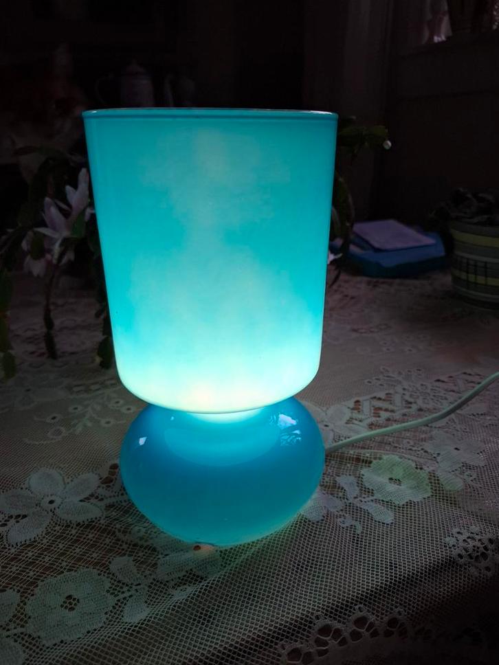 Vintage Ikea Lykta turquoise mushroom lampje glas, Huis en Inrichting, Lampen | Tafellampen, Minder dan 50 cm, Glas, Ophalen of Verzenden
