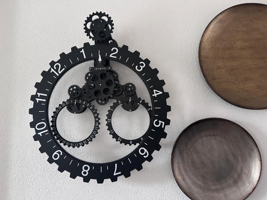 Retro tandwiel wandklok, Verzenden, Zo goed als nieuw, Analoog, Wandklok