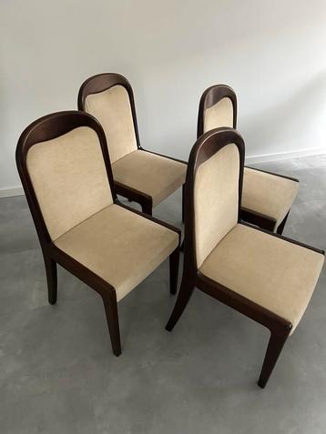 Vintage Japandi Benze stoelen palissander hout beige stof beschikbaar voor biedingen