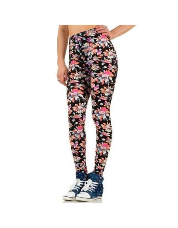 Zwarte Legging met gekleurde Bloemen One Size (098), Kleding | Dames, Leggings, Maillots en Panty's, Nieuw, Legging, Overige kleuren