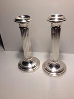 2 antieke zilveren zuil ribbel kandelaars 835, Verzenden, Zilver