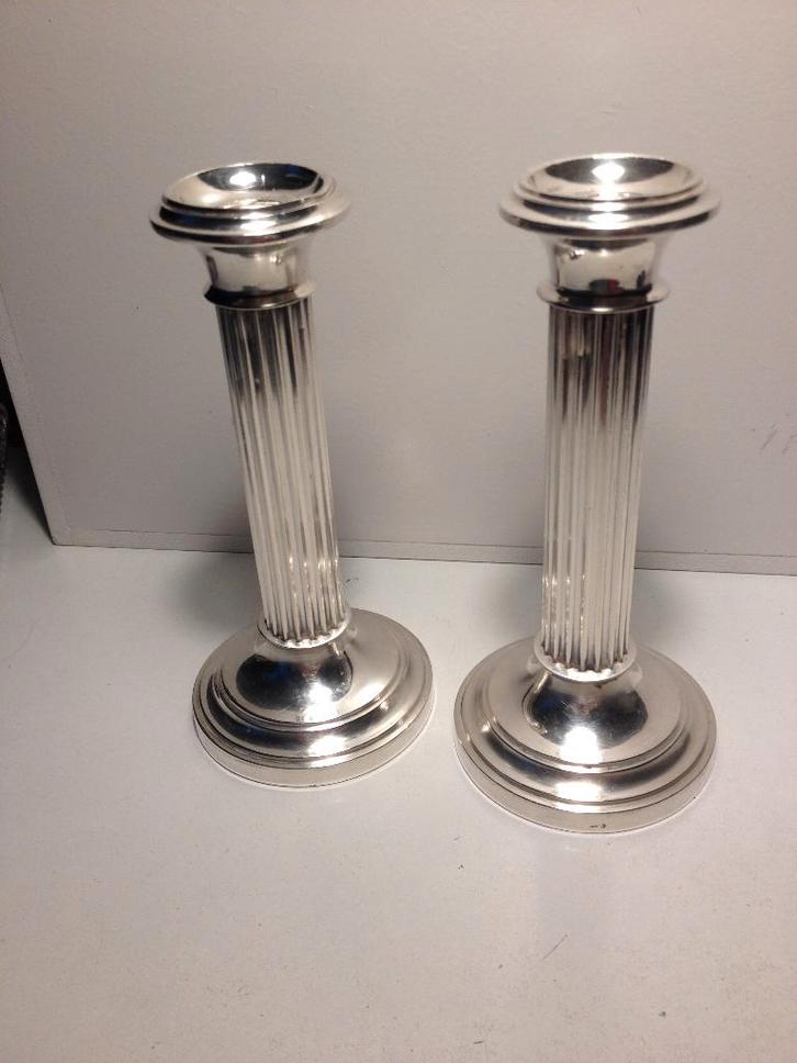 2 antieke zilveren zuil ribbel kandelaars 835, Antiek en Kunst, Antiek | Goud en Zilver, Zilver, Verzenden