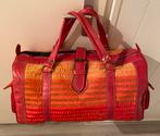 Weekedtas leer/geweven stof Rood/Oranje, Sieraden, Tassen en Uiterlijk, Tassen | Reistassen en Weekendtassen, Ophalen, 30 cm of meer
