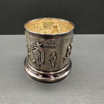 Vintage verzilverde Douwe Egberts theelepelhouder Hooijkaas beschikbaar voor biedingen