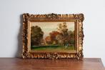 Antiek landschap schilderij met een boerderij, Ophalen of Verzenden