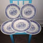 Vintage borden met een blauw landelijk tafereel 5 stuks, Huis en Inrichting, Keuken | Servies, Bord(en), Overige stijlen, Gebruikt