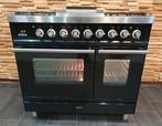 Luxe Fornuis Boretti 90 cm hoogglans zwart 2 ovens frytop, Witgoed en Apparatuur, Fornuizen, 60 cm of meer, 5 kookzones of meer