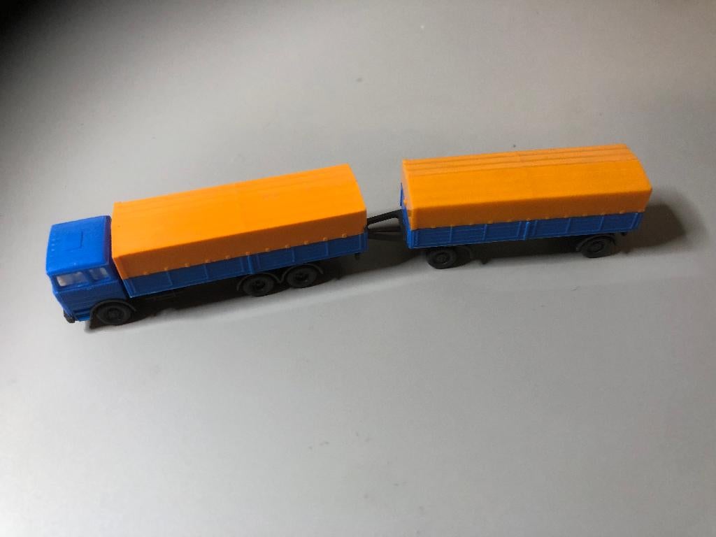 Wiking truck met oplegger blauw met oranje huif, Overige merken, Gelijkstroom of Wisselstroom, Overige typen, Ophalen of Verzenden