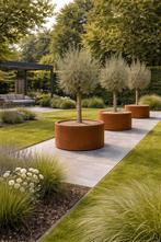 Super mooie grote bloempotten cortenstaal rond bxh 100x60, 40 cm of meer, Rond, Nieuw, Ophalen of Verzenden