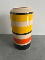 Livarno keramiek cilinder vaas streep beige geel vintage, Ophalen of Verzenden, Zo goed als nieuw, Aardewerk of Porselein, Minder dan 50 cm