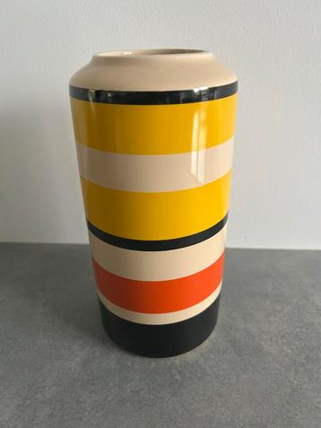 Livarno keramiek cilinder vaas streep beige geel vintage beschikbaar voor biedingen