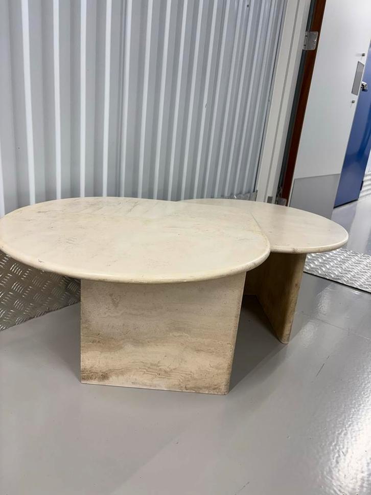 Travertin Salontafel Set - Uniek Design!, Huis en Inrichting, Tafels | Eettafels, Gebruikt, 50 tot 100 cm, Overige vormen, Overige materialen