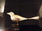 Antieke glazen kerstbal vogel op klem met veer zilver, Diversen, Kerst, Ophalen