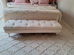 Gecapitonneerde bedbank/ bankje beige, Ophalen, Zo goed als nieuw, Rechthoekig, 125 cm of meer