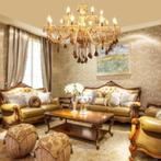15-Arms Kroonluchter. Gold/Cognac. 15 x E14. Klassieke Stijl, Huis en Inrichting, Lampen | Kroonluchters, Ophalen of Verzenden