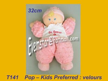 T141 Pop - Kids Prefferd : roze velours popje So Sweet 32cm beschikbaar voor biedingen