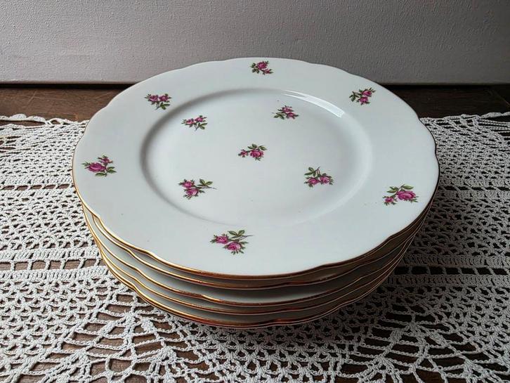 Roosjes borden > gouden randje, Antiek en Kunst, Antiek | Servies los, Ophalen of Verzenden